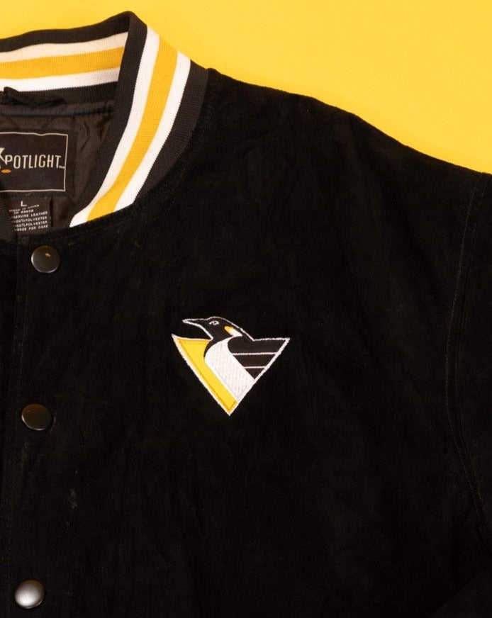 Vintage 90s Pittsburgh Penguins Suede Leather Varsity Jacket