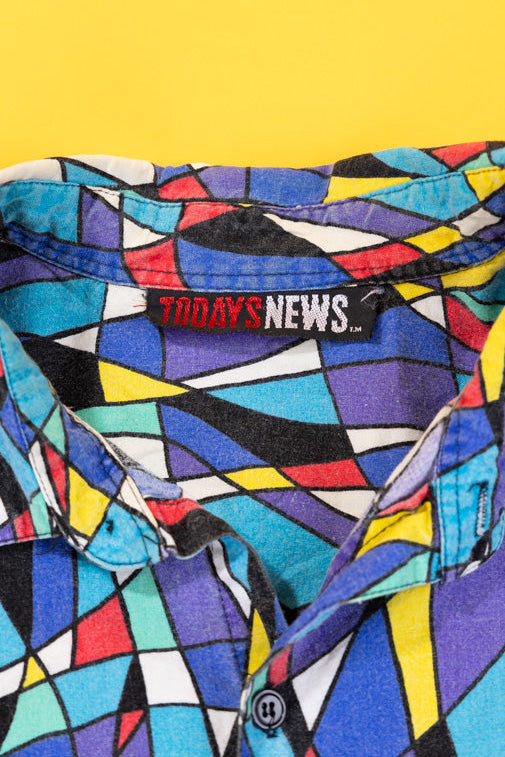 Vintage 80s Todays News Button Up
