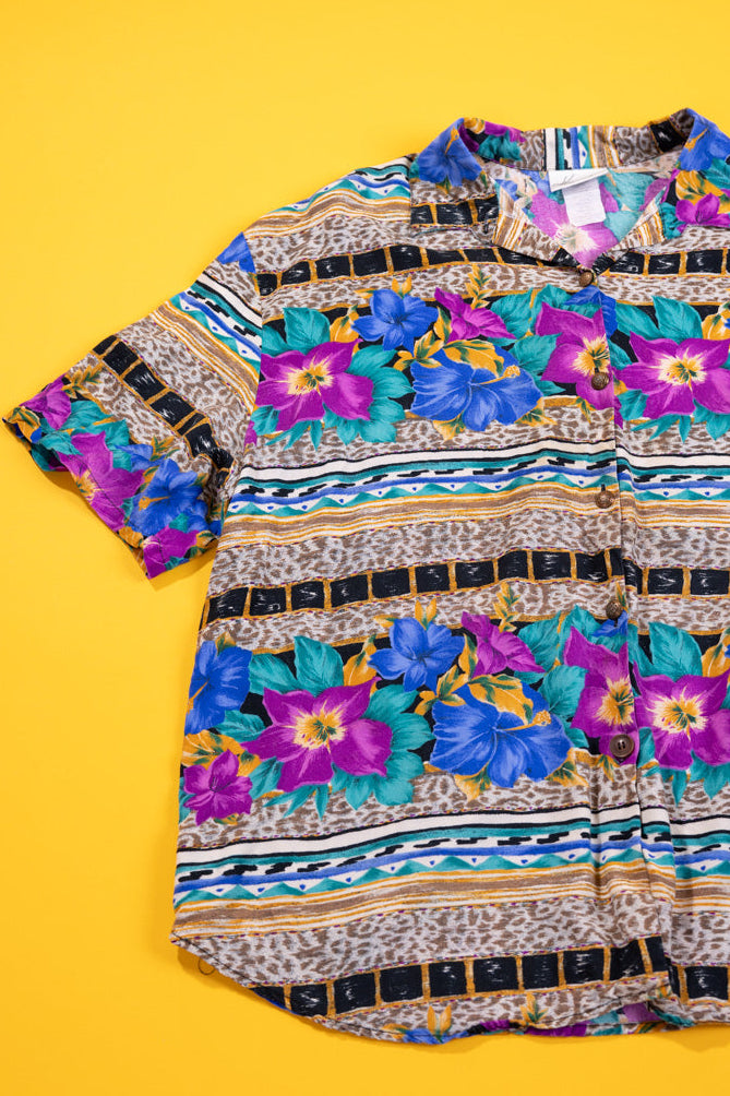Vintage 90s Kathie Lee Plus Tropical Button Up