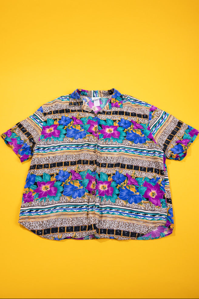 Vintage 90s Kathie Lee Plus Tropical Button Up