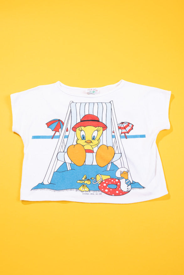 Vintage 1985 Tweety Bird Beach Crop Top