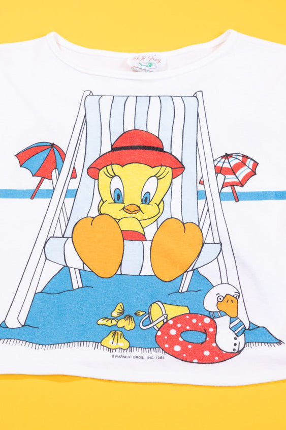 Vintage 1985 Tweety Bird Beach Crop Top