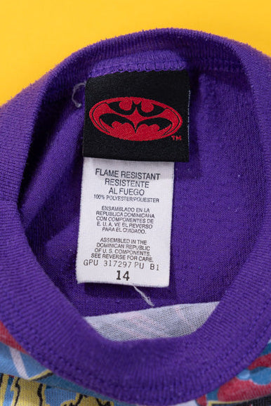 Vintage 1997 DC Batman and Robin Long Sleeve Pajama Shirt (Kids-14)