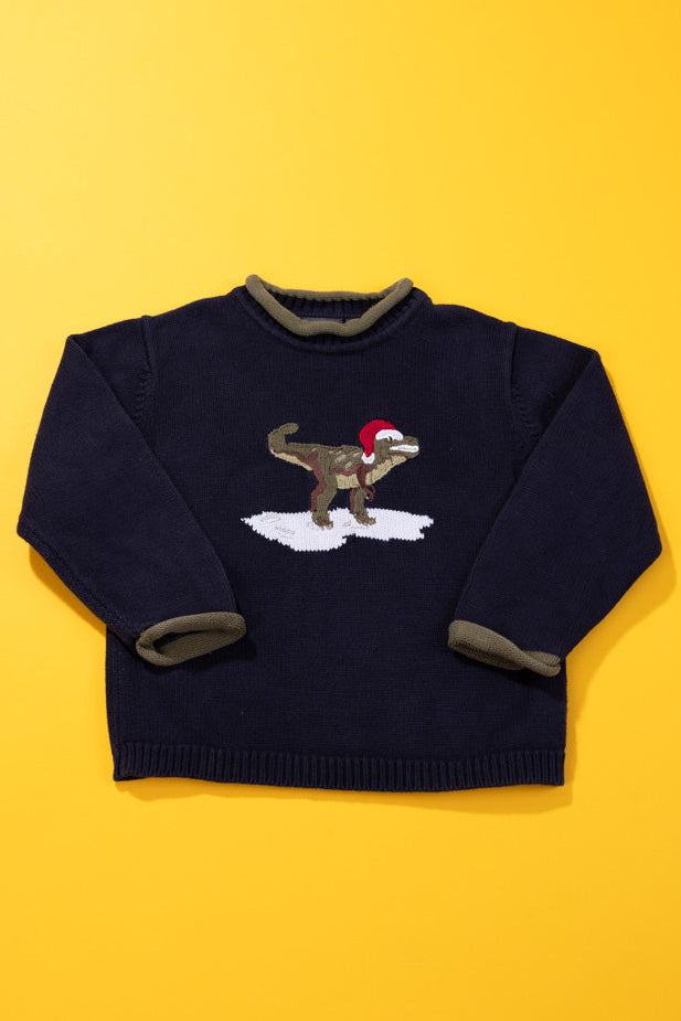 Vintage 90s Frost Dinosaur Christmas Sweater (Kids - 7)