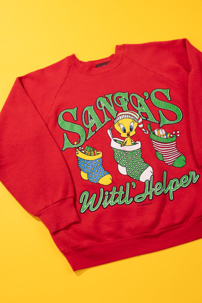 Vintage 1993 Santa's Wittl' Helper Tweety Bird Christmas Crewneck