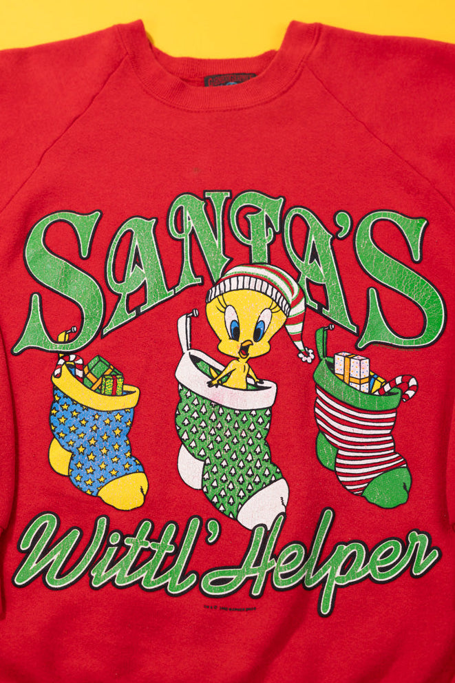 Vintage 1993 Santa's Wittl' Helper Tweety Bird Christmas Crewneck