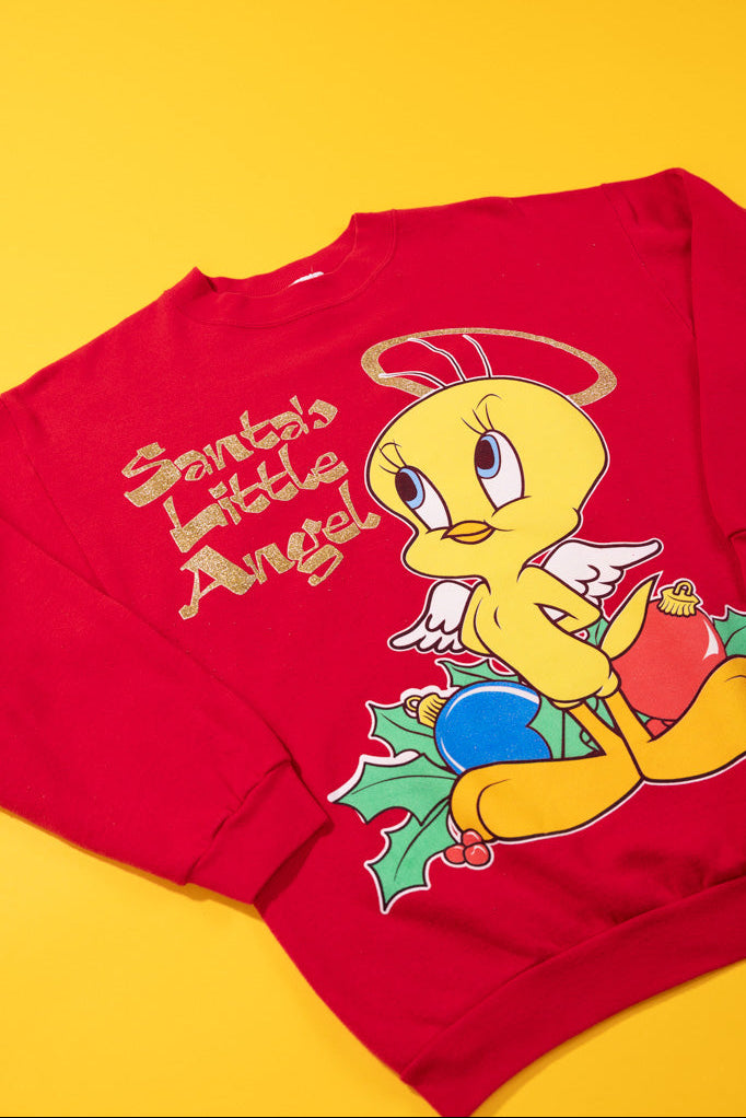Vintage 1996 Santa's Little Angel Tweety Bird Christmas Crewneck