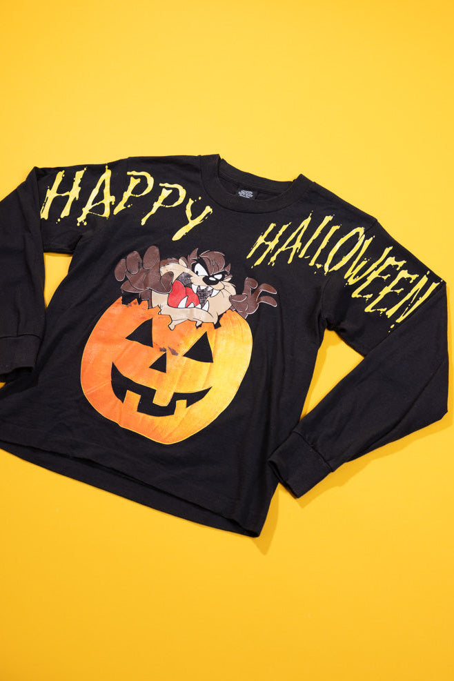 Vintage 1996 Space Jam Taz Pumpkin Halloween Long Sleeve Shirt (Youth- L)