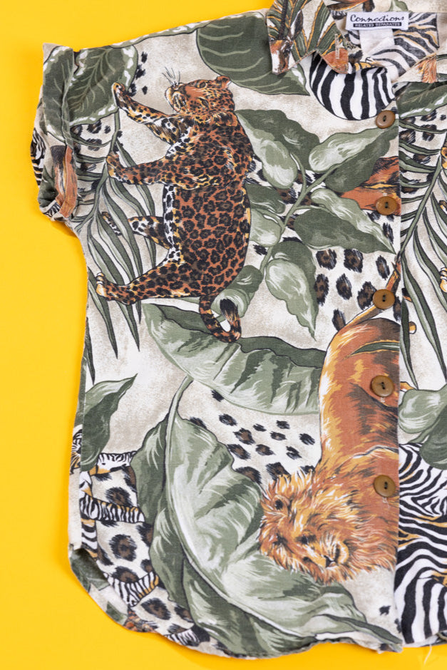 Vintage 90s Connections Animal Print Button Up