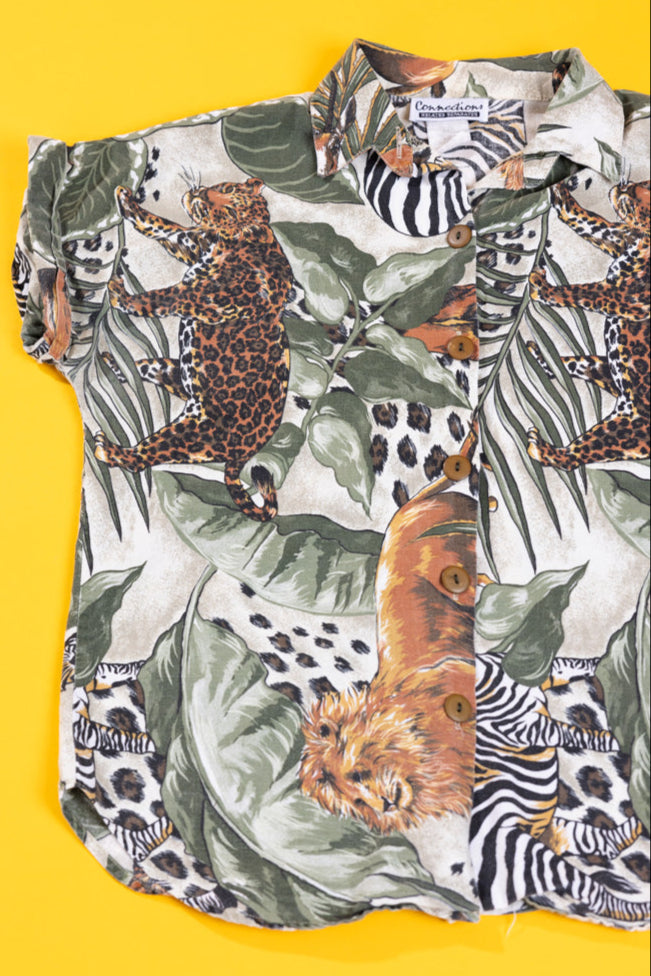 Vintage 90s Connections Animal Print Button Up
