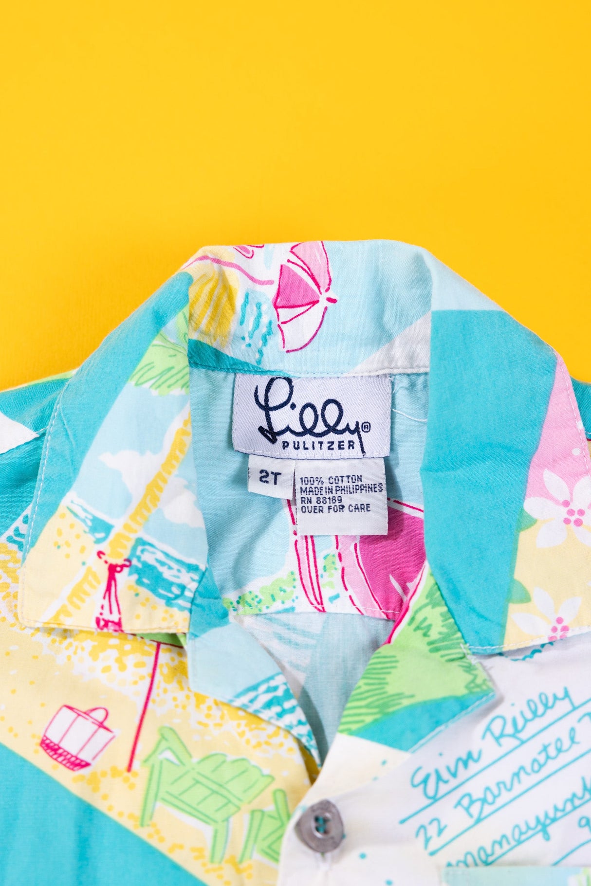 Vintage 80s Lilly Pulitzer Post Card Button Up (Kids - 2T)