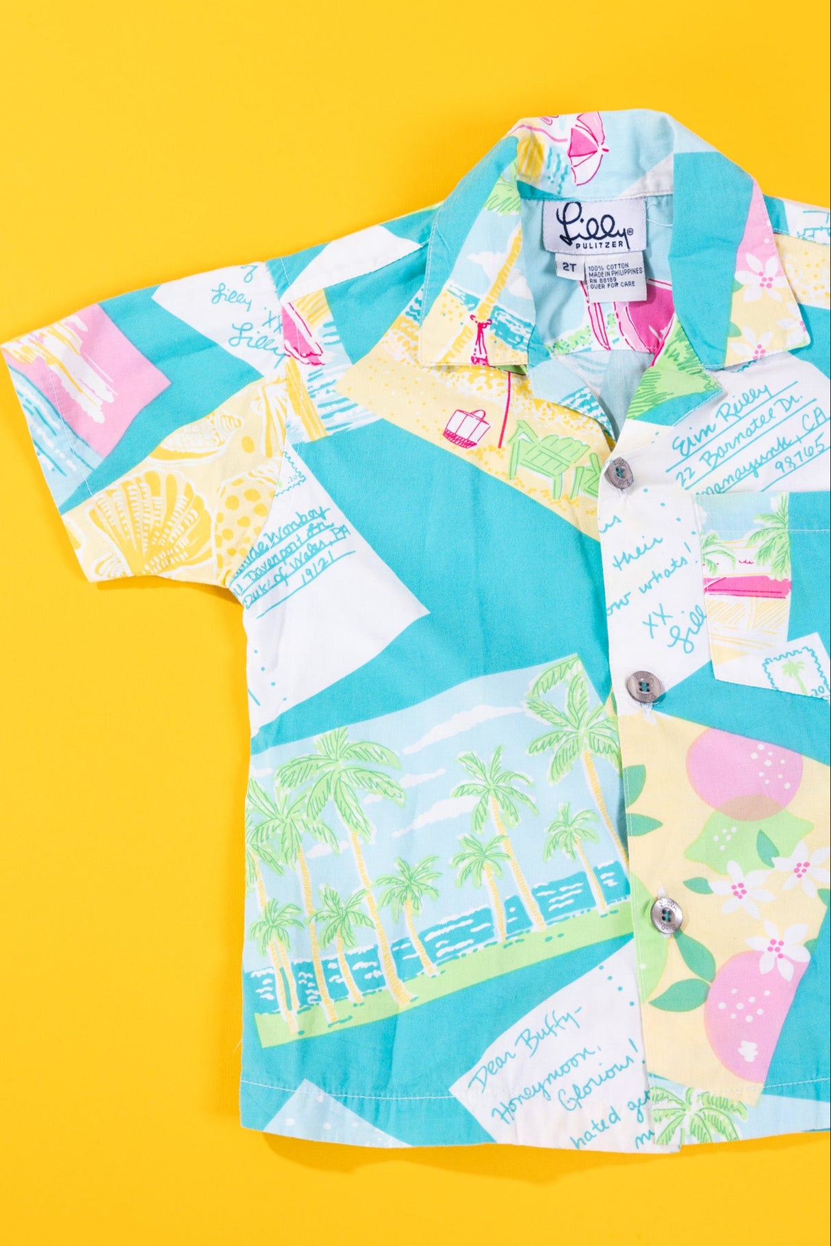 Vintage 80s Lilly Pulitzer Post Card Button Up (Kids - 2T)