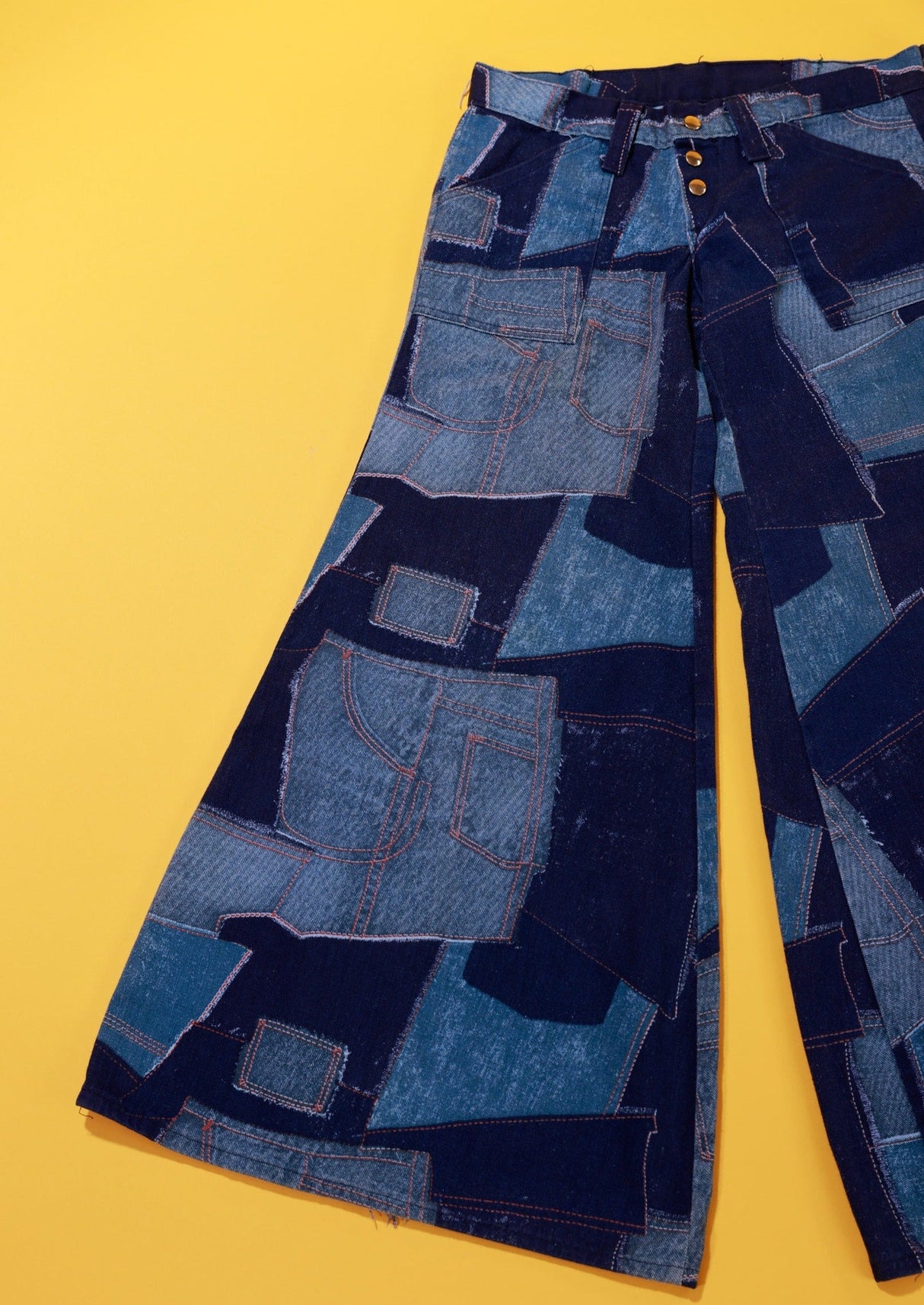 Vintage 70s Denim Patchwork Bell Bottom Jeans - SS