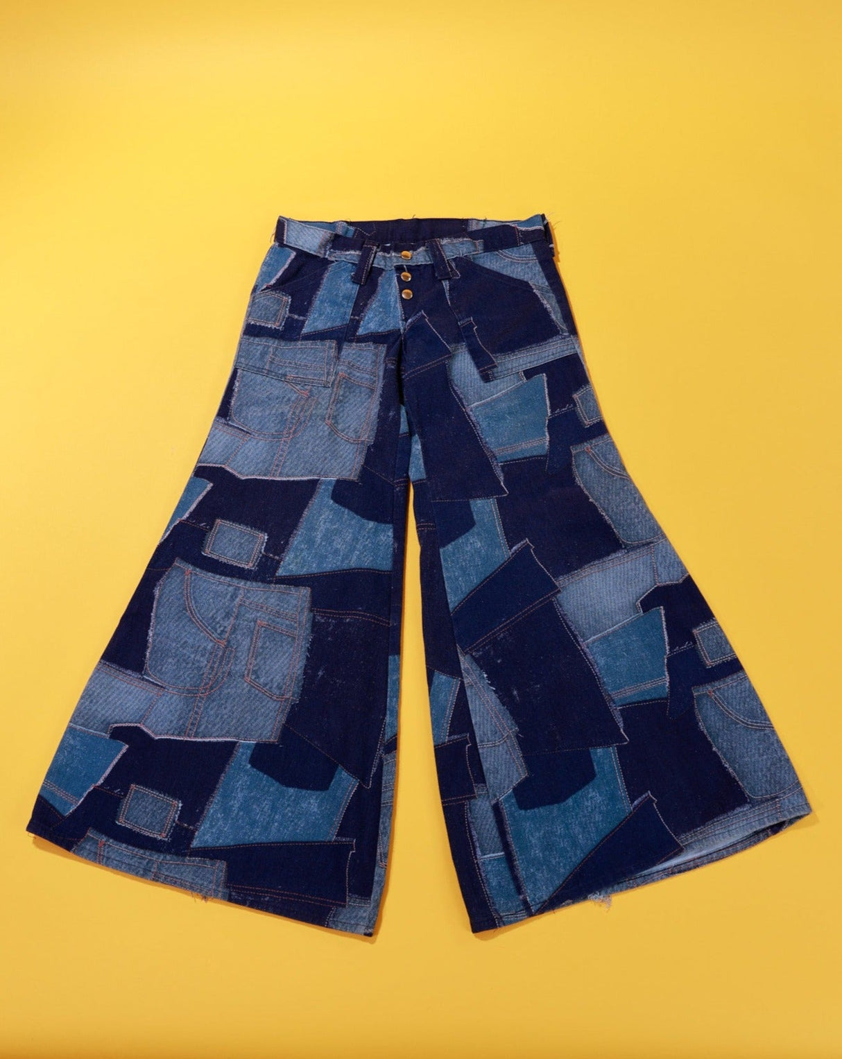 Vintage 70s Denim Patchwork Bell Bottom Jeans - SS