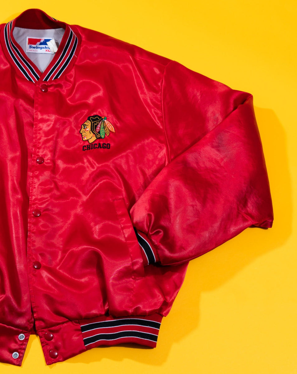 Chicago Blackhawks Red and Black Satin Varsity Jacket