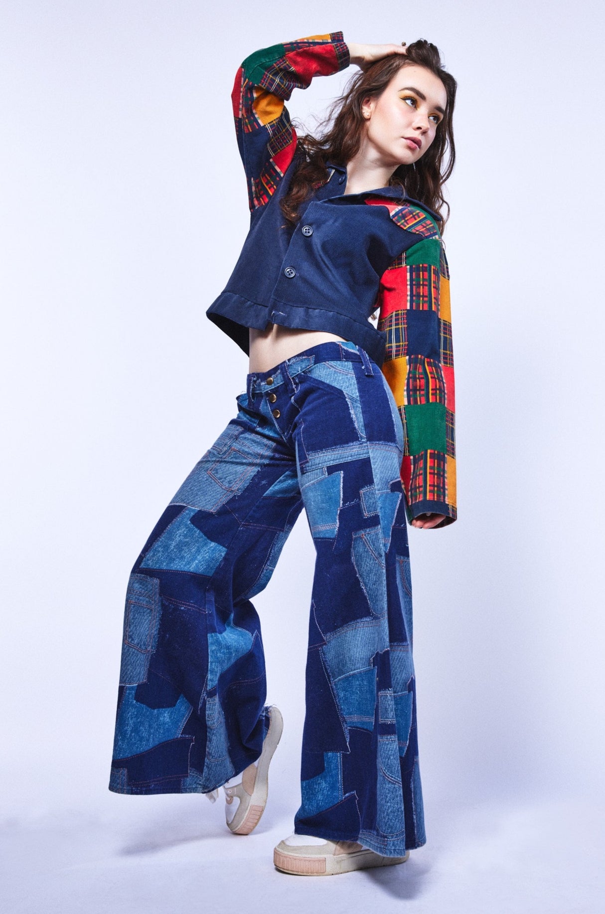 Vintage 70s Denim Patchwork Bell Bottom Jeans - SS