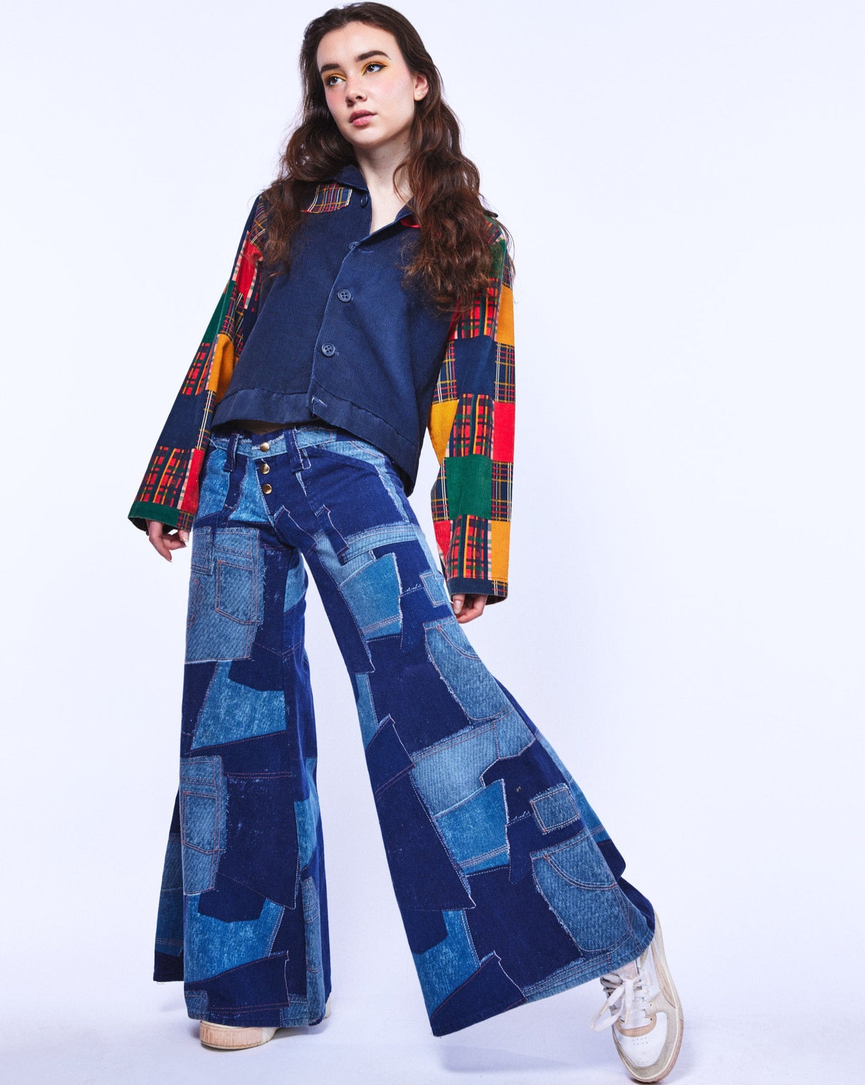 Vintage 70s Denim Patchwork Bell Bottom Jeans - SS