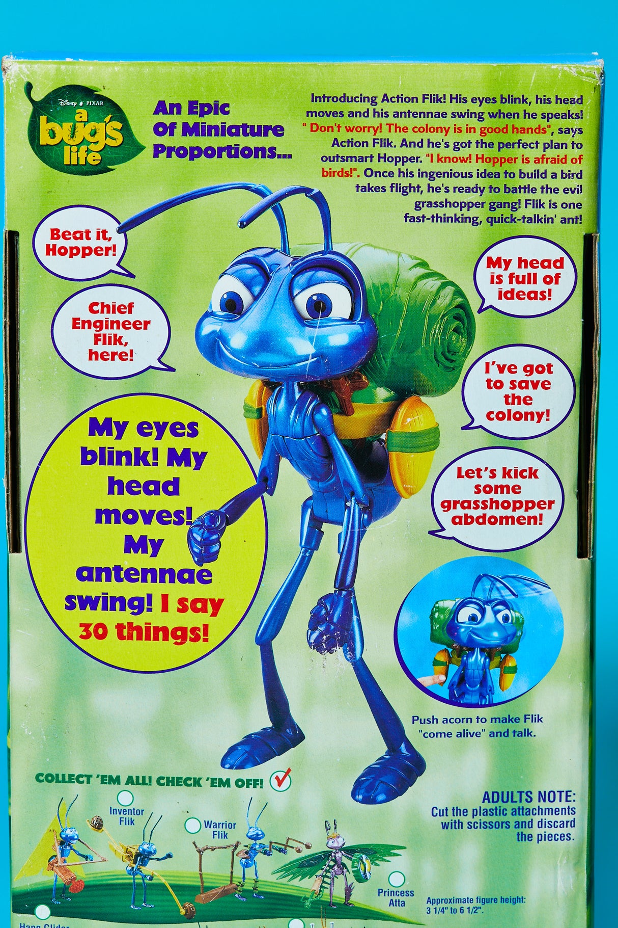 1998 Disney Pixar A Bug's Life Deluxe 12" Talking Flik Figure