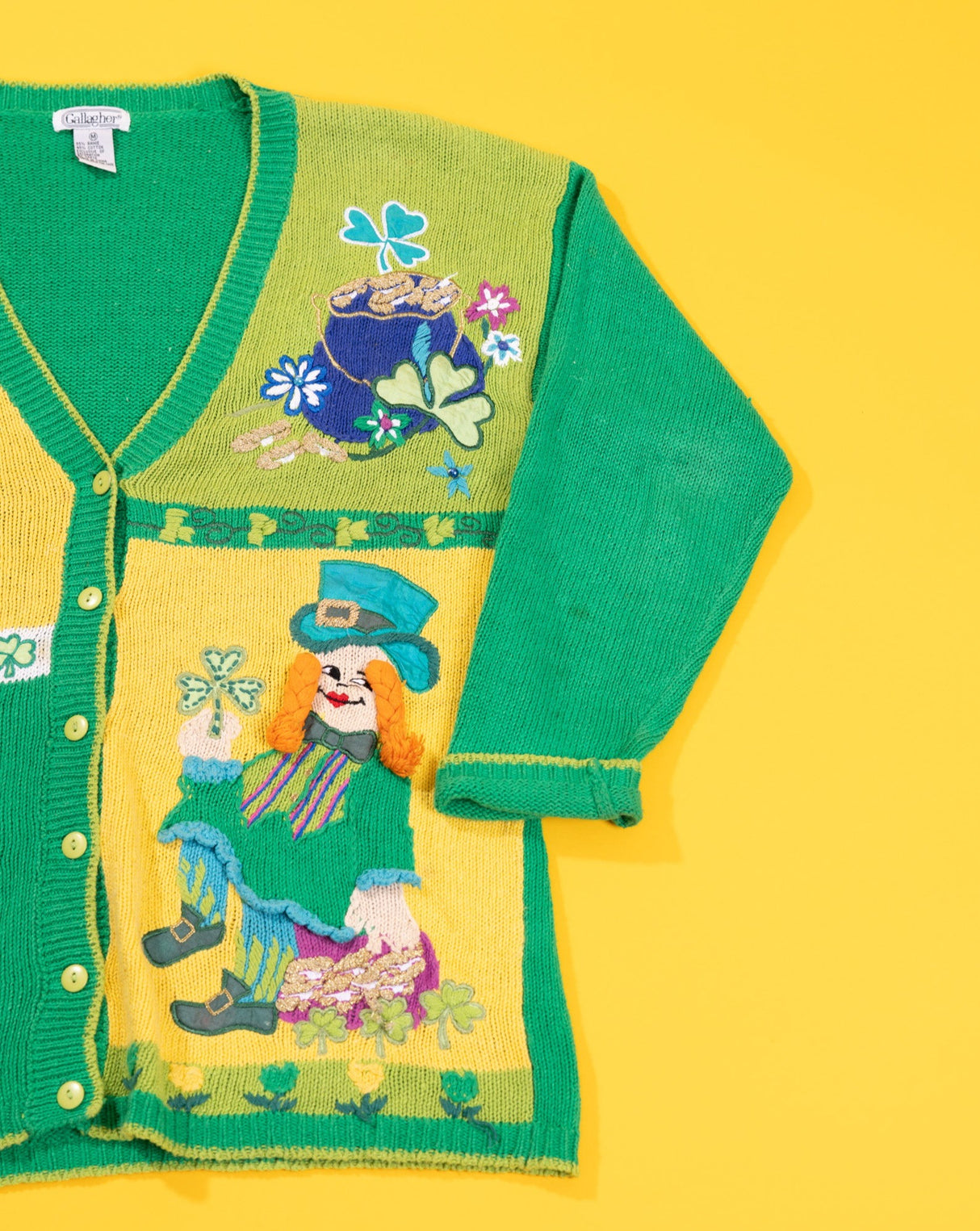 Vintage 90s Gallagher St. Patricks Day Leprechaun Cardigan Sweater