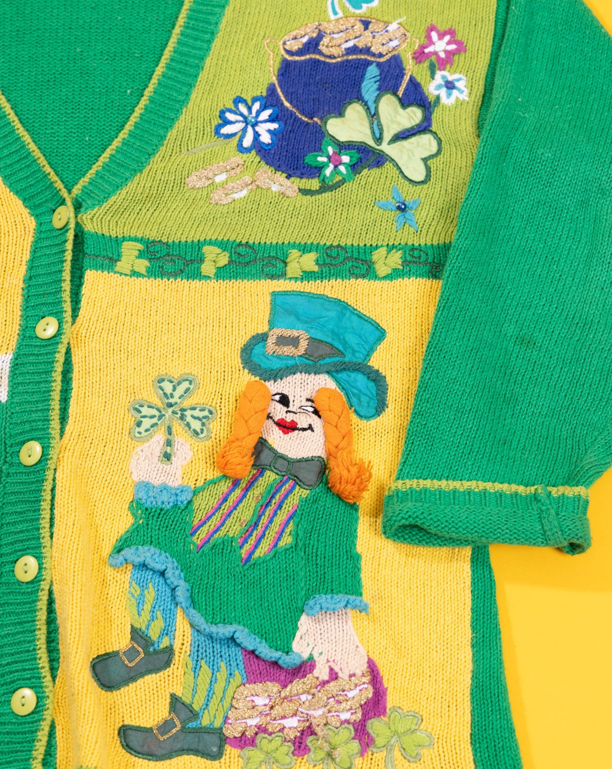 Vintage 90s Gallagher St. Patricks Day Leprechaun Cardigan Sweater