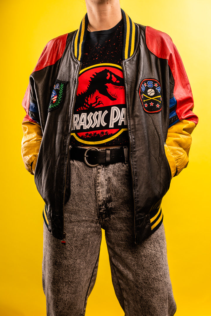 Vintage Fila USA Goose Down Leather Bomber Jacket