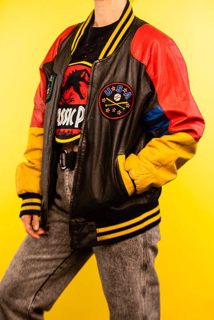 Vintage Fila USA Goose Down Leather Bomber Jacket