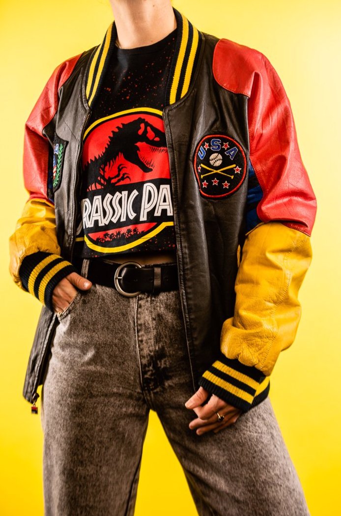 Vintage Fila USA Goose Down Leather Bomber Jacket