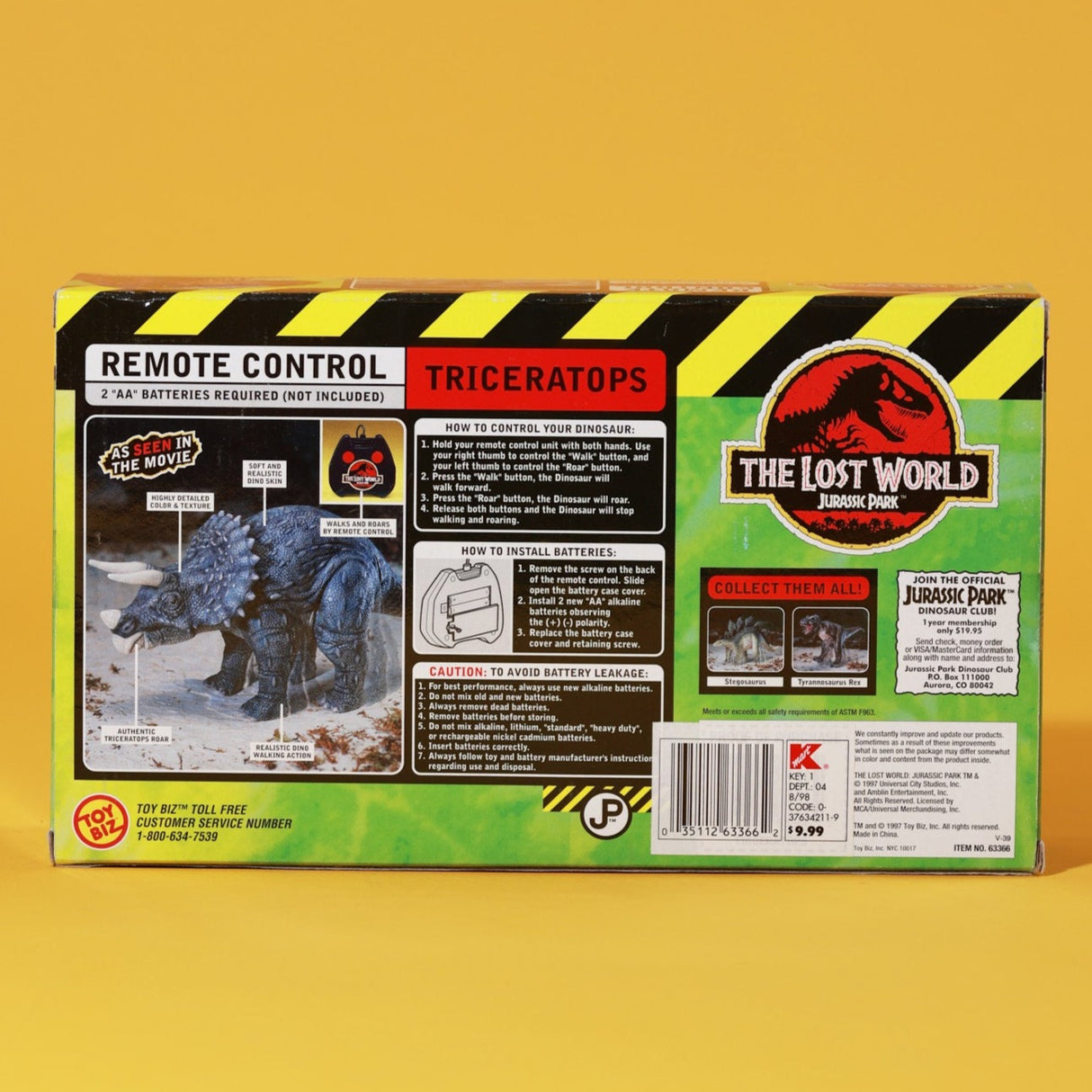 Rare Vintage 1997 Jurassic Park The Lost World Remote Control Triceratops Dinosaur Toy