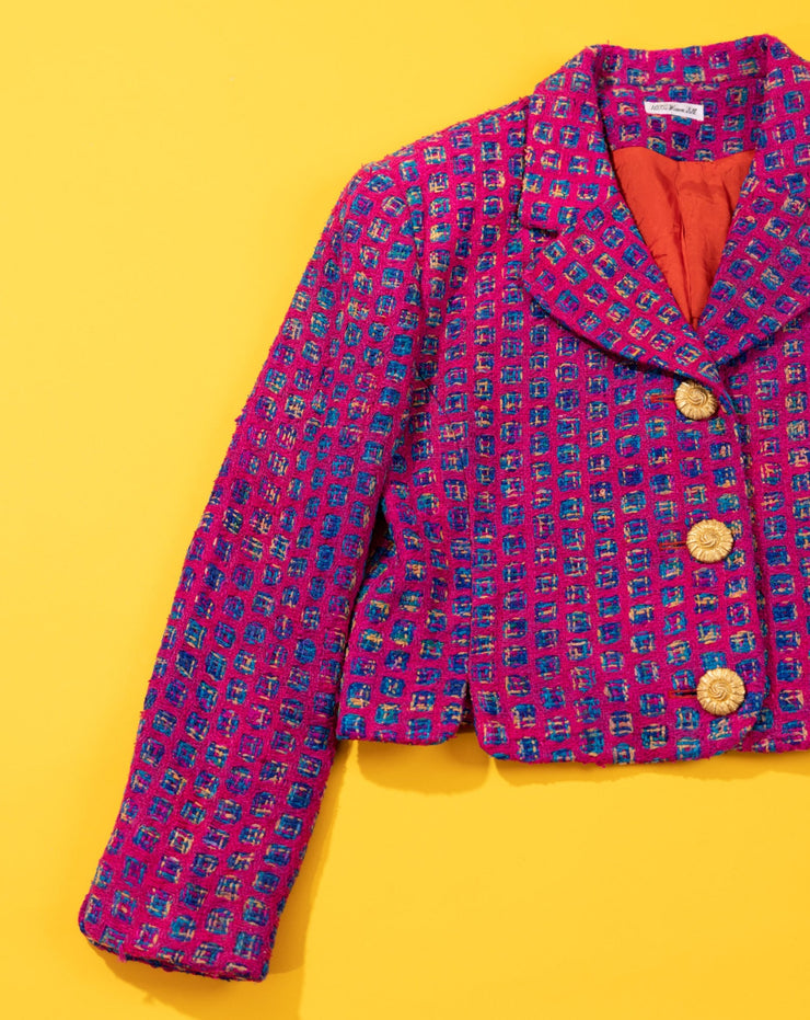 Vintage 80s Pink 100% Woven Silk Cropped Blazer