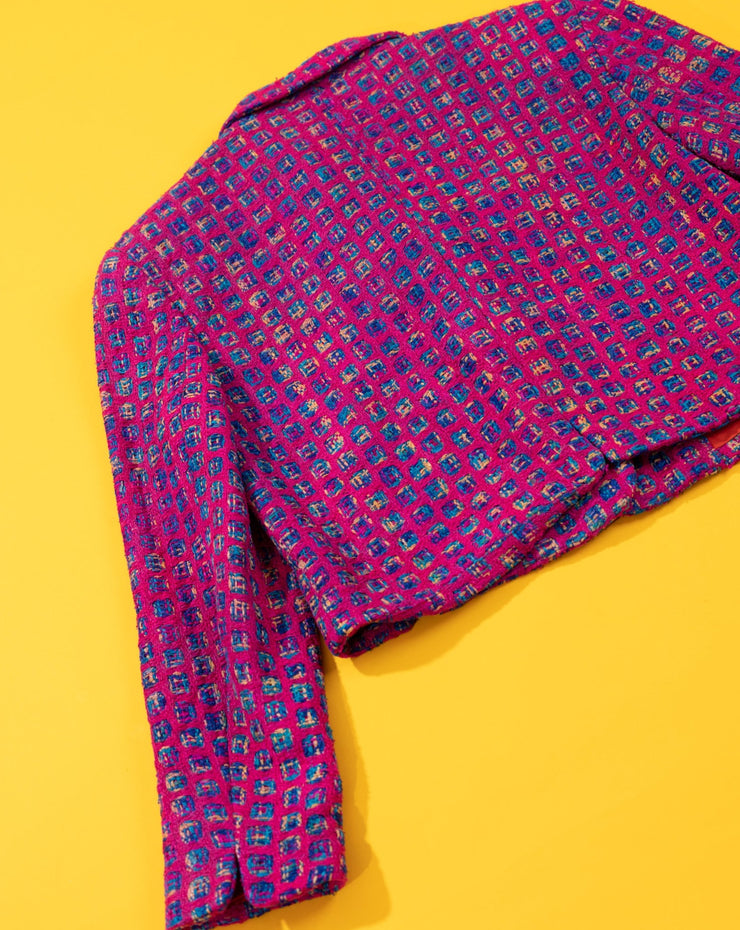 Vintage 80s Pink 100% Woven Silk Cropped Blazer