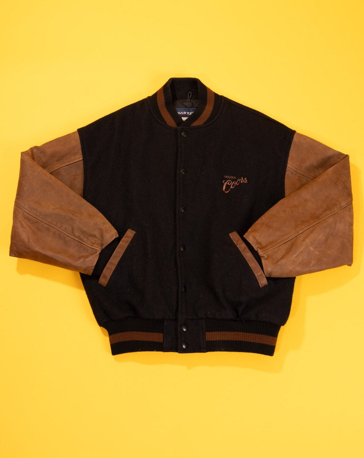 Vintage 80s Coors Leather Swingster Varsity Jacket
