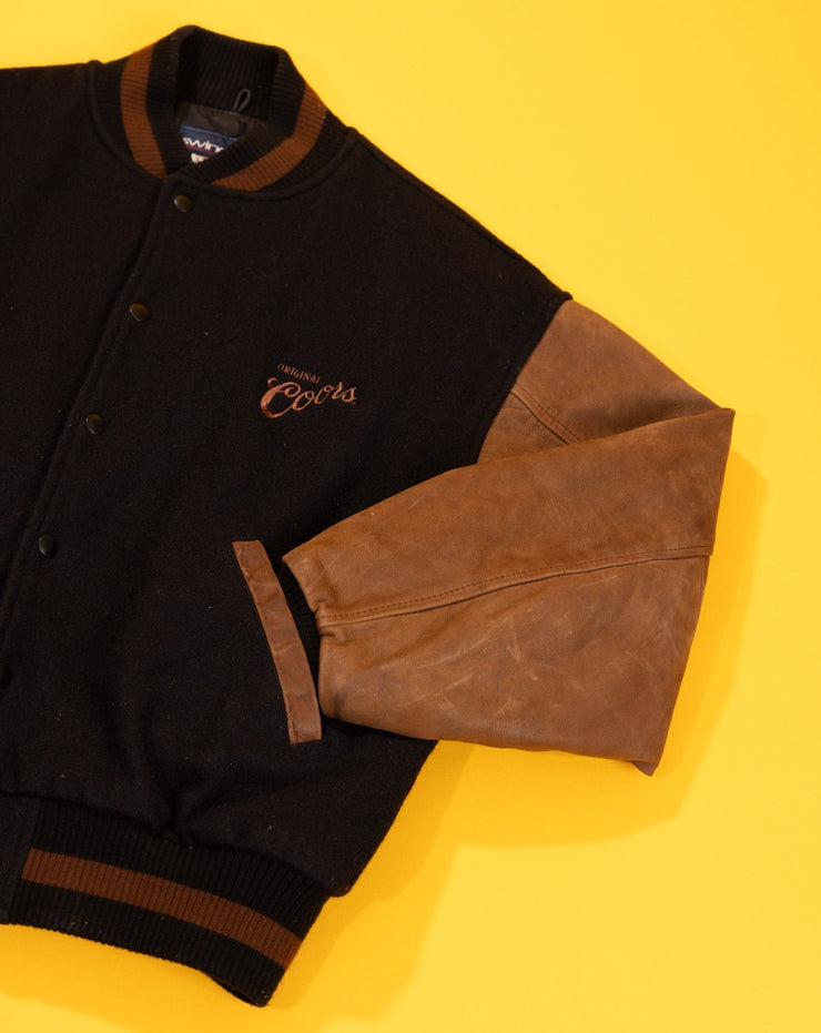 Vintage 80s Coors Leather Swingster Varsity Jacket