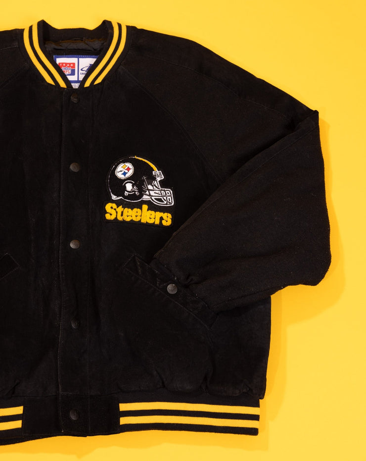 Vintage 90s Pittsburgh Steelers Suede Leather Varsity Jacket