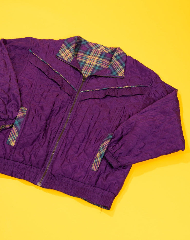 Vintage 80s Mureli Silk + Plaid Reversible Windbreaker Jacket