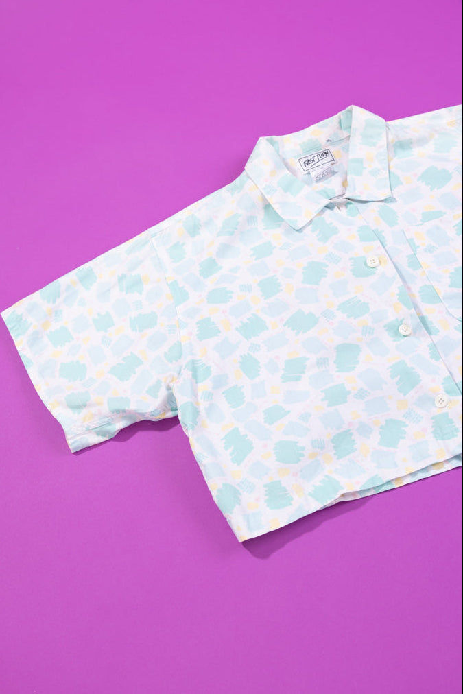 Vintage 80s Fast Turn Cropped Button Up