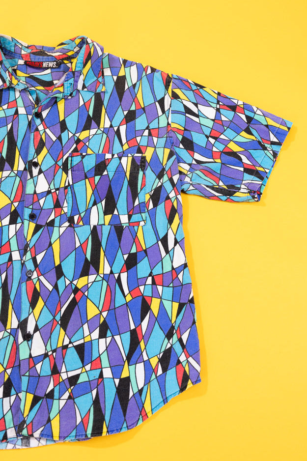Vintage 80s Todays News Button Up