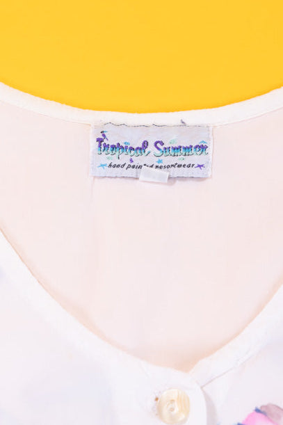 Vintage 90s Tropical Summer Fishy Cropped Button Up