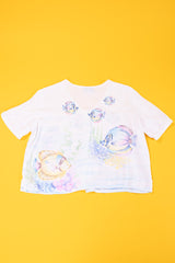 Vintage 90s Tropical Summer Fishy Cropped Button Up