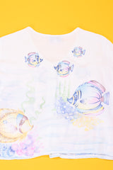 Vintage 90s Tropical Summer Fishy Cropped Button Up