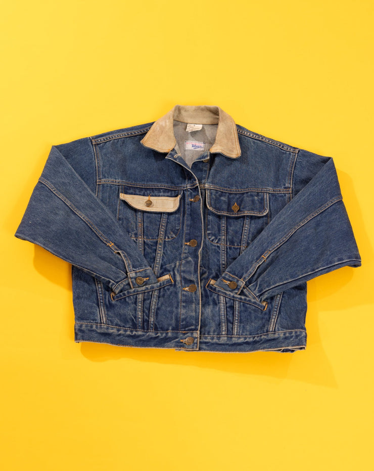 Vintage 80s Weathered Blues Denim Leather Jacket