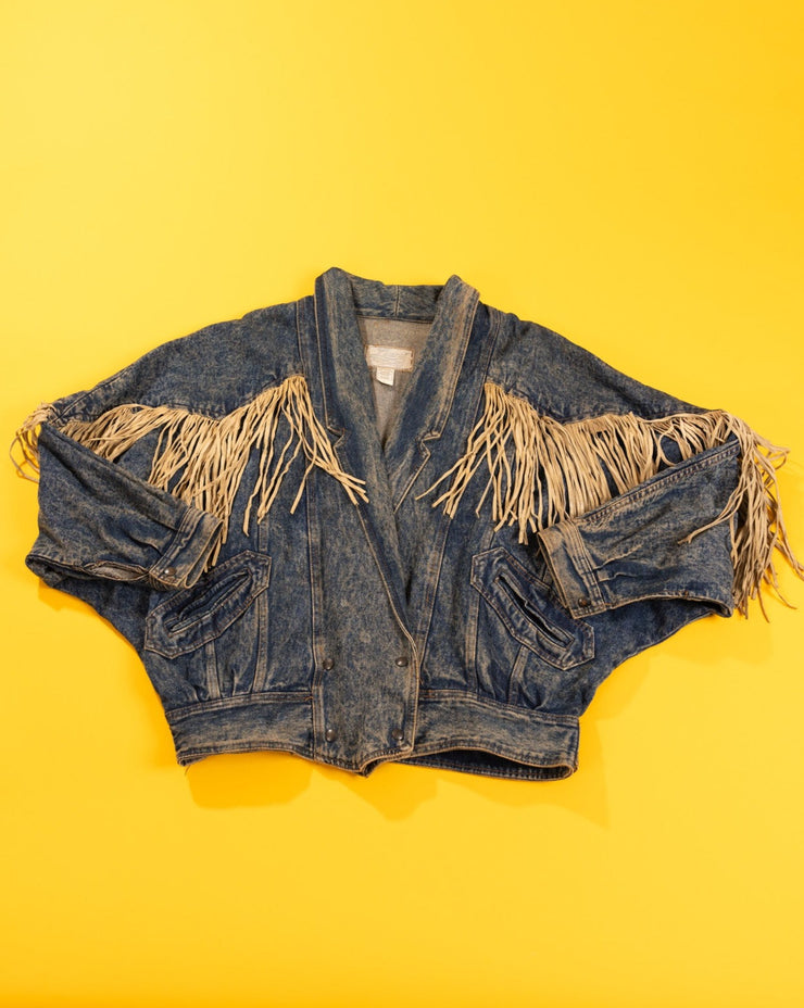 Vintage 80s Learsi Fringed Denim Jacket