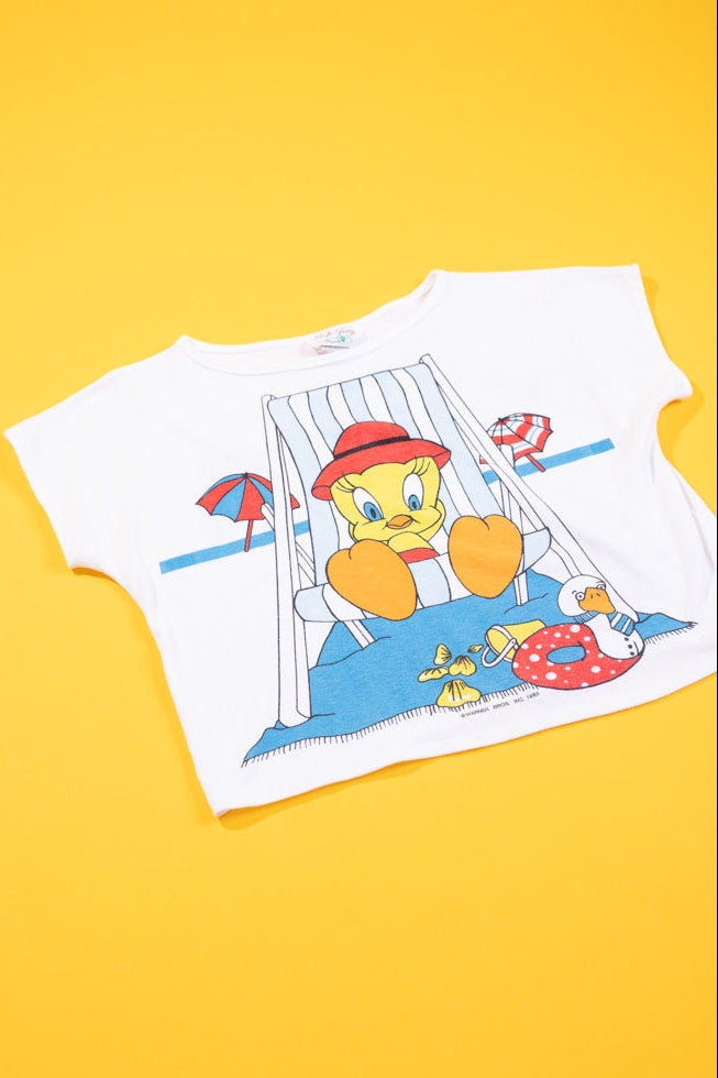 Vintage 1985 Tweety Bird Beach Crop Top