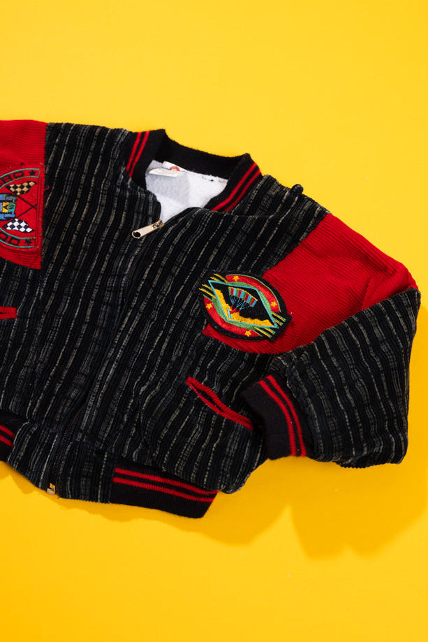 Vintage 90s Corduroy Pinstripe Racing Bomber Jacket (Kids - 18M)