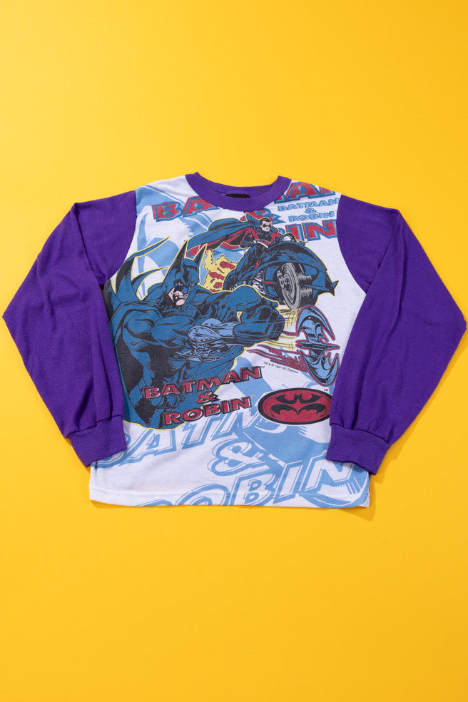 Vintage 1997 DC Batman and Robin Long Sleeve Pajama Shirt (Kids-14)