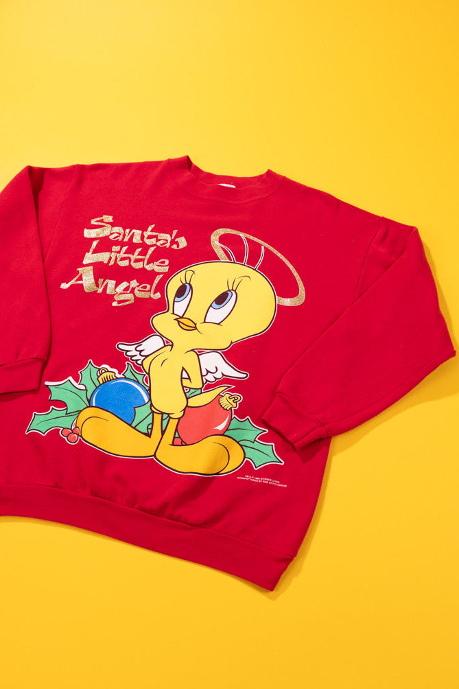 Vintage 1996 Santa's Little Angel Tweety Bird Christmas Crewneck