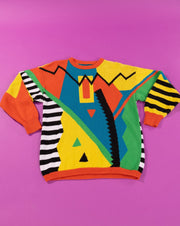 Vintage 80s Retro Geometric Knit Sweater