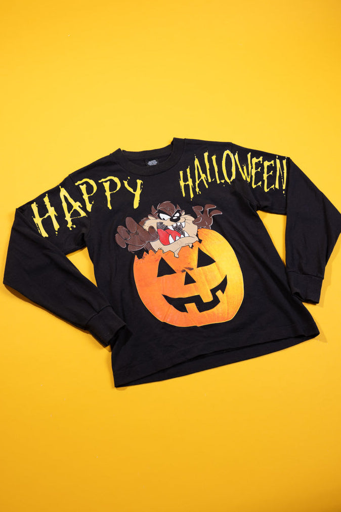 Vintage 1996 Space Jam Taz Pumpkin Halloween Long Sleeve Shirt (Youth- L)
