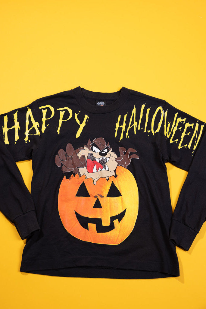 Vintage 1996 Space Jam Taz Pumpkin Halloween Long Sleeve Shirt (Youth- L)