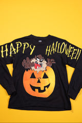 Vintage 1996 Space Jam Taz Pumpkin Halloween Long Sleeve Shirt (Youth- L)