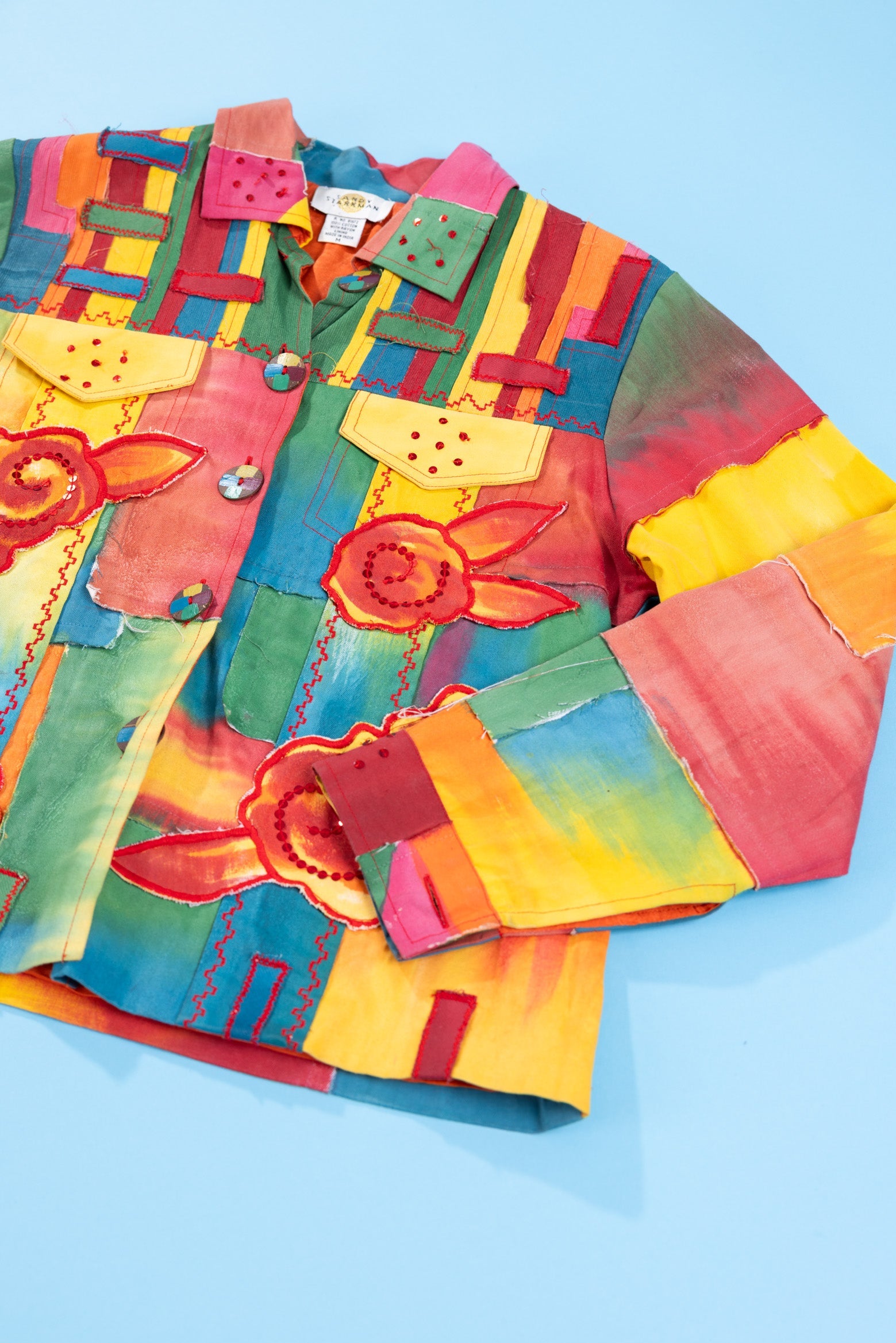 90s SANDY STARKMAN 編み込みフリンジジャケット インド製 Sandy Starkman Jacket Womens Small Art to Wear Silk Rayon